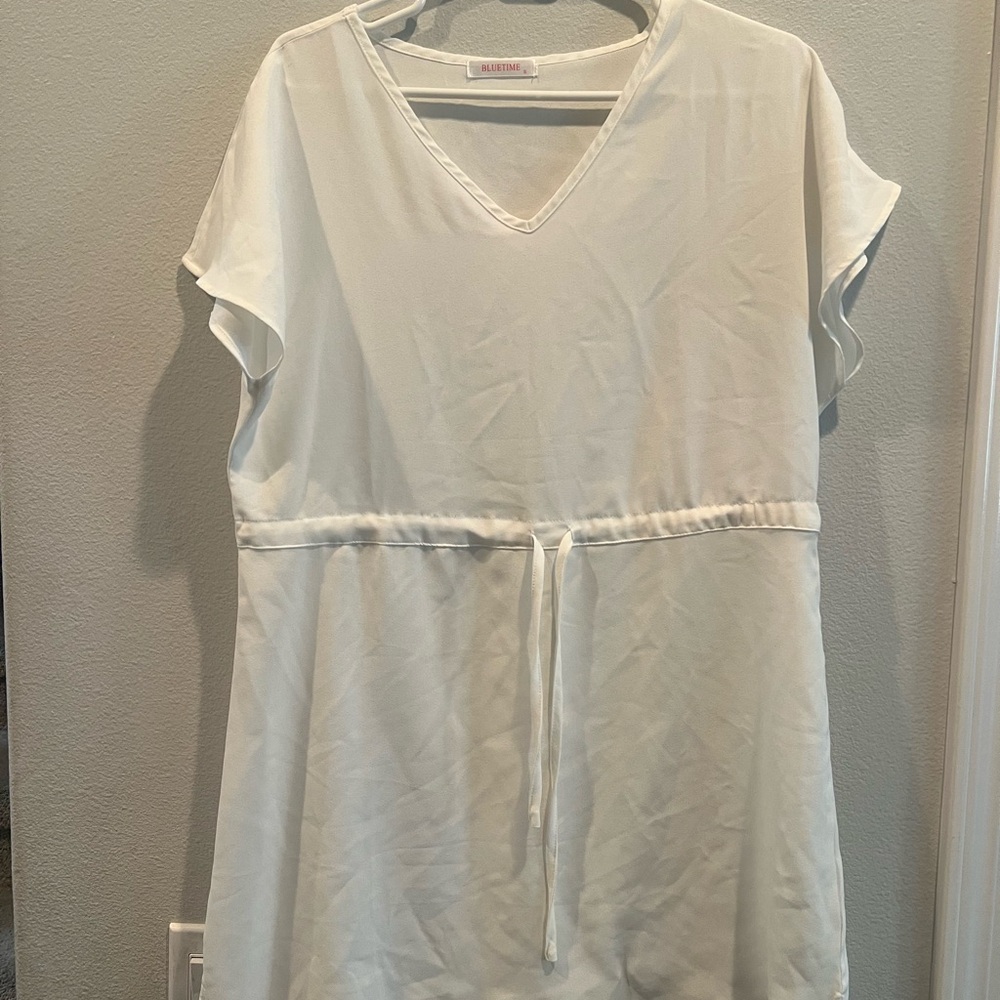 White V-Neck Coverup with Tie Waist